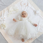 Luxury Christening Set for Baby Girl — Personalized Baptism Blanket, Linen Dress + Free Godmother Shawl