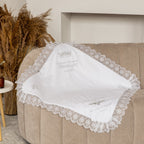 Baptism Blanket – Linen & Minky with Gold Embroidery  Personalized Christening Shawl 80×80 cm