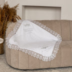 Baptism Blanket – Linen & Minky with Gold Embroidery  Personalized Christening Shawl 80×80 cm