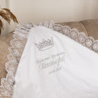 Baptism Blanket – Linen & Minky with Gold Embroidery  Personalized Christening Shawl 80×80 cm