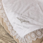 Baptism Blanket – Linen & Minky with Gold Embroidery  Personalized Christening Shawl 80×80 cm