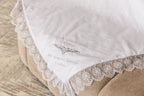Baptism Blanket – Linen & Minky with Gold Embroidery  Personalized Christening Shawl 80×80 cm