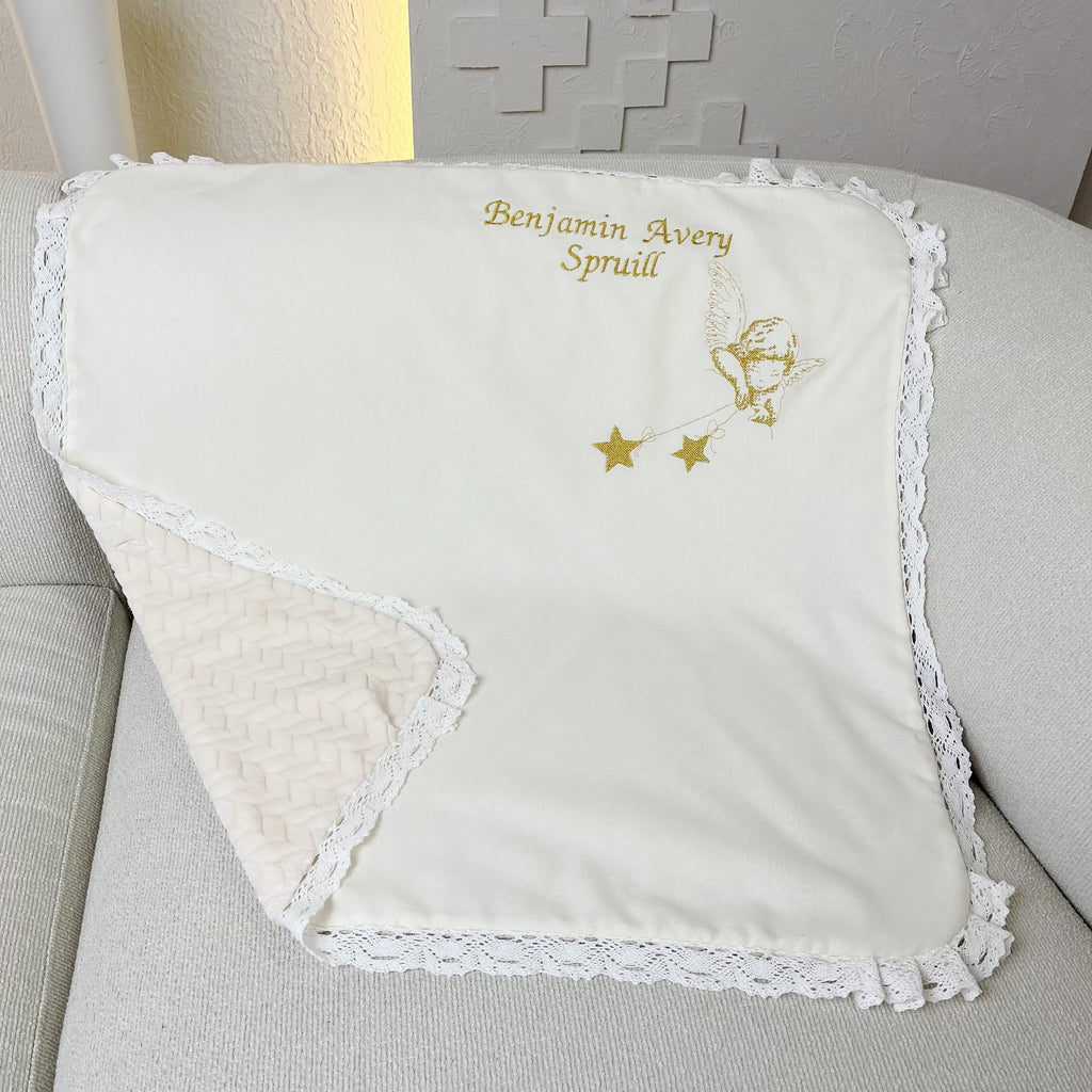 Personalized Linen Baptism Outfit Set with Blanket