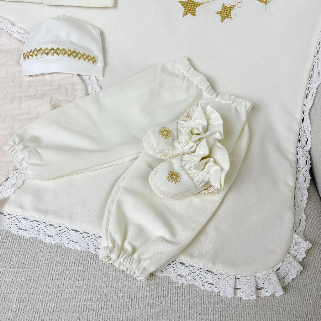 Personalized Linen Baptism Outfit Set with Blanket