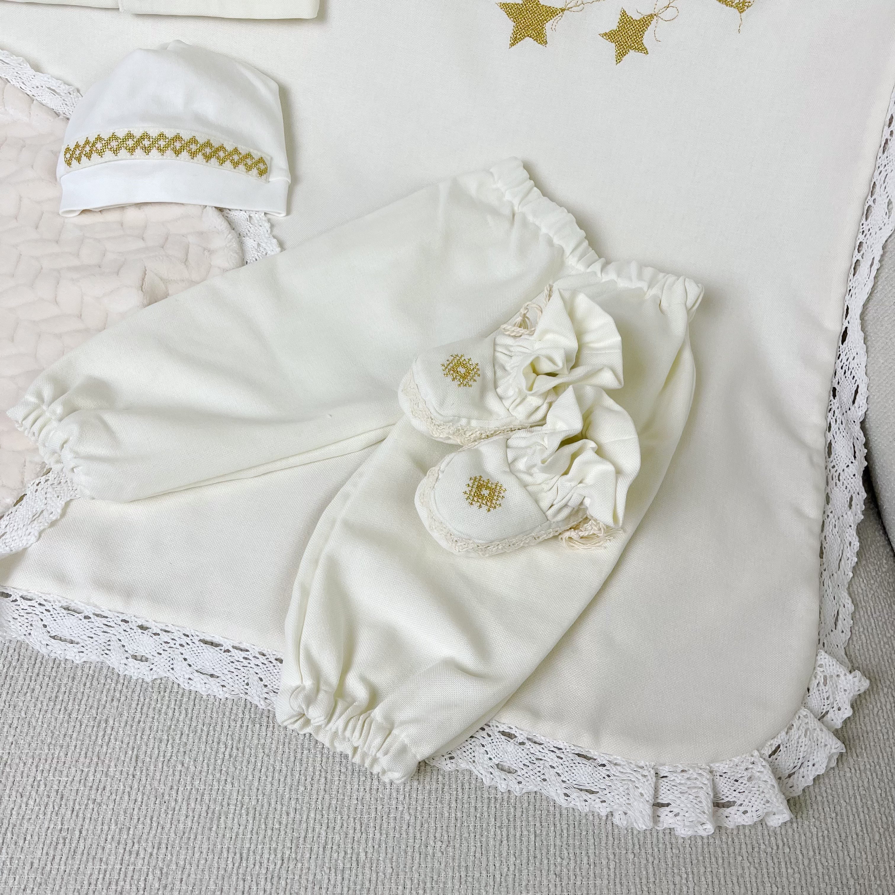 Personalized Linen Baptism Outfit Set with Blanket