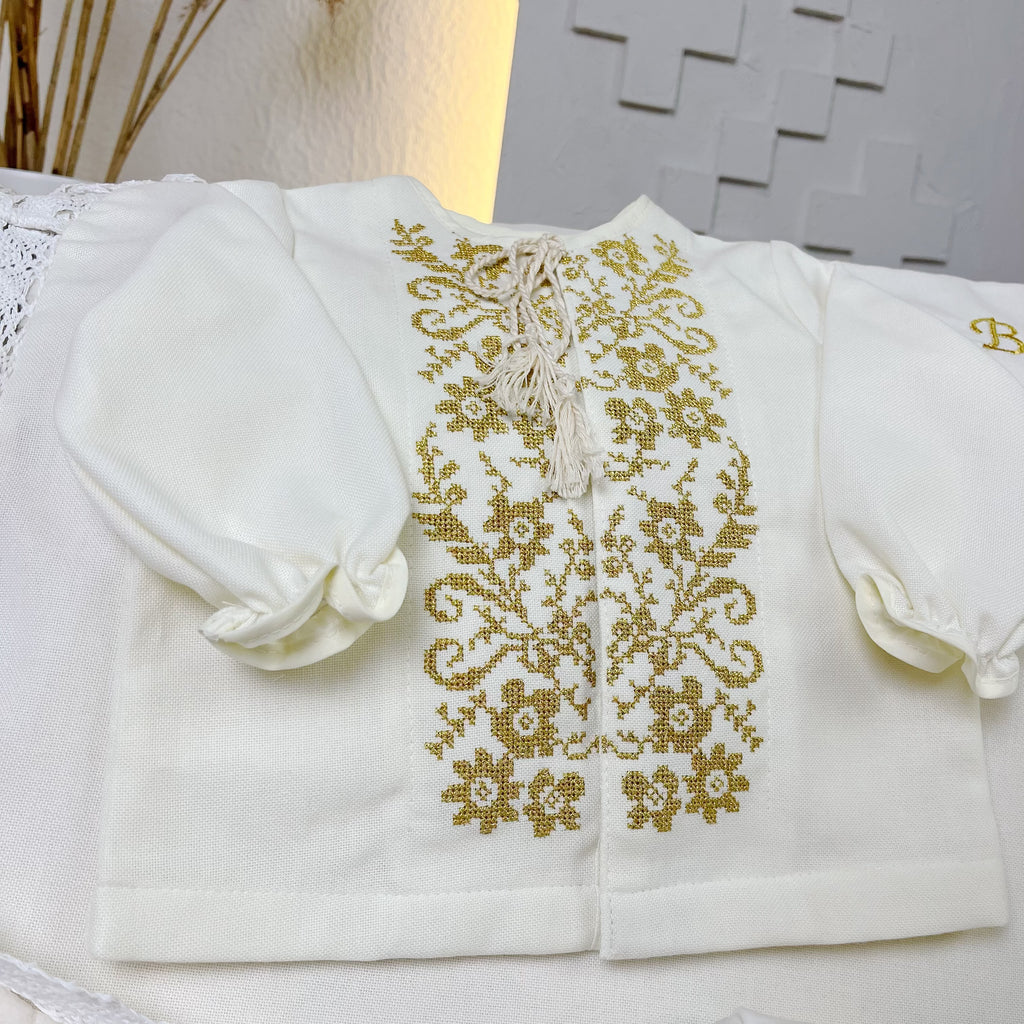 Personalized Linen Baptism Outfit Set with Blanket