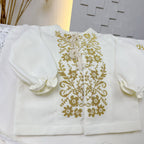 Personalized Linen Baptism Outfit Set with Blanket