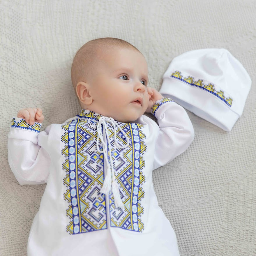 Traditional Baby Outfit Set – Shirt, Pants, Booties & Hat