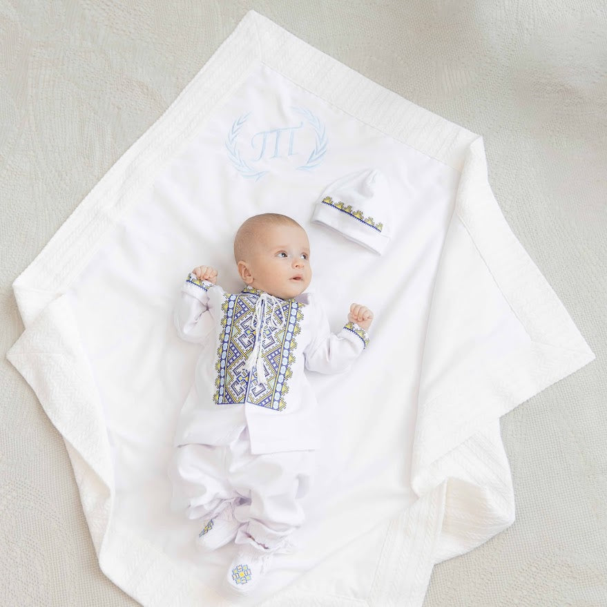 Traditional Baby Outfit Set – Shirt, Pants, Booties & Hat