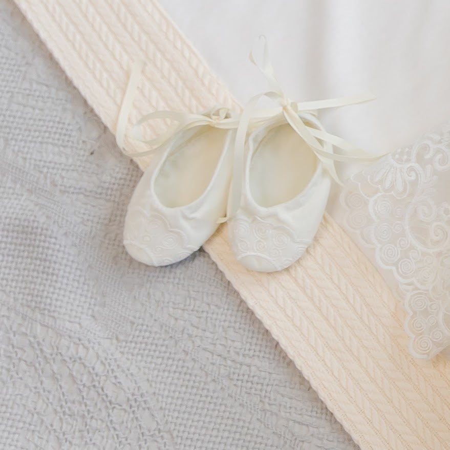 Luxury Linen Baptism Outfit Set for Baby Girl with Blanket | Ivory Christening Set
