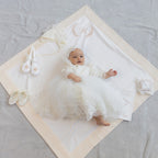 Handmade christening outfit with beige embroidery
