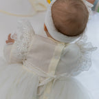 Luxury Linen Baptism Outfit Set for Baby Girl with Blanket | Ivory Christening Set