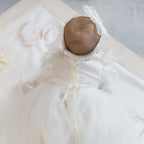 Linen baptism dress with matching pants and accessories