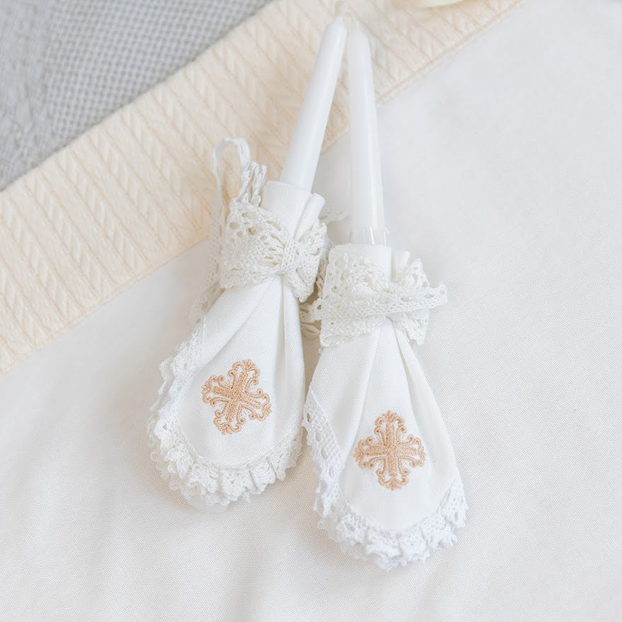 Luxury Linen Baptism Outfit Set for Baby Girl with Blanket | Ivory Christening Set