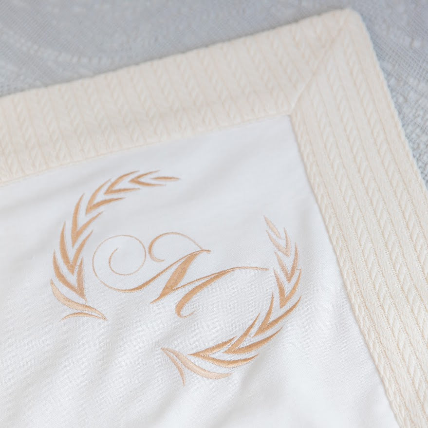 Luxury Linen Baptism Outfit Set for Baby Girl with Blanket | Ivory Christening Set