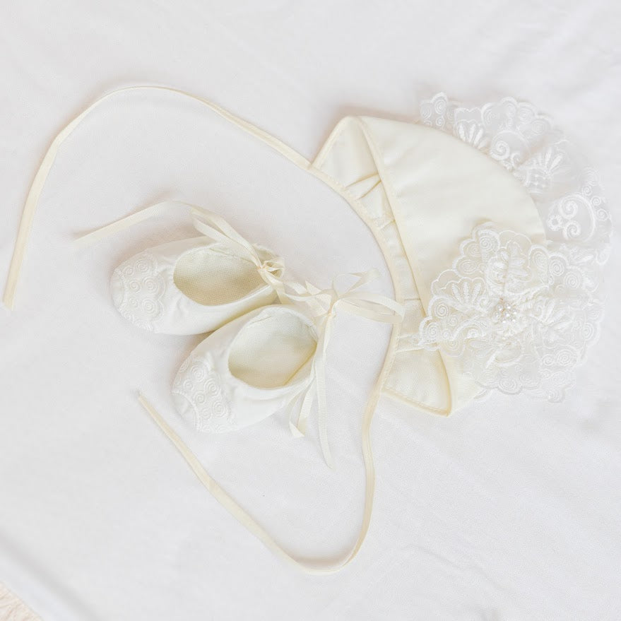 Luxury Linen Baptism Outfit Set for Baby Girl with Blanket | Ivory Christening Set