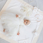 Luxury Linen Baptism Outfit Set for Baby Girl with Blanket | Ivory Christening Set