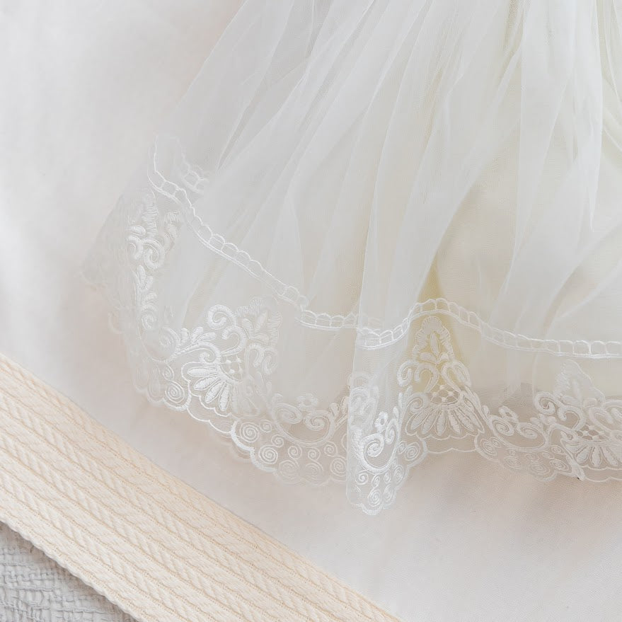 Luxury Linen Baptism Outfit Set for Baby Girl with Blanket | Ivory Christening Set