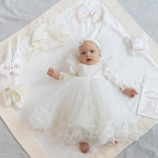 Luxury Linen Baptism Outfit Set for Baby Girl with Blanket | Ivory Christening Set