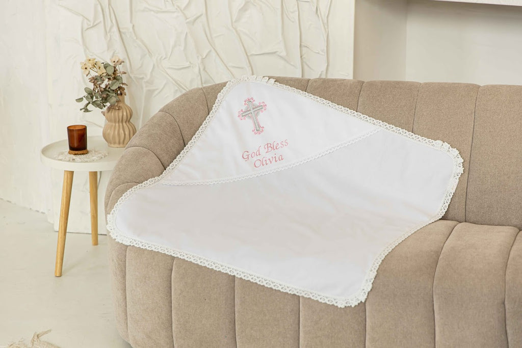 Luxury Linen Baptism Set for Baby Girl – Dress, Bonnet, Pants, Booties, Headband & Personalized Blanket