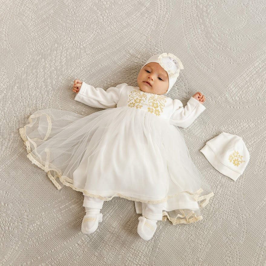 Luxury Baby Girl Christening Set with Kryzhma Blanket – Dress, Accessories, Candles & Pillow