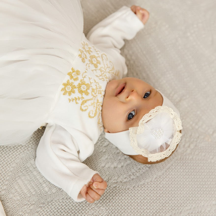Luxury Baby Girl Christening Set with Kryzhma Blanket – Dress, Accessories, Candles & Pillow