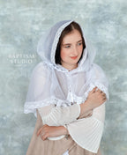 White Baptism Palantine with Lace | Chiffon Head Covering | Ships from USA