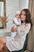 White Baby Baptism Velour Outfit with Silver Embroidery | Christening Set