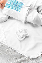 Linen Baptism Set for Baby Boy – Embroidered Christening Outfit, Blanket & Candle Set