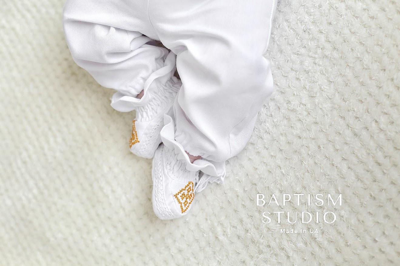 Luxury Linen Baptism Outfit for Baby Boy with Gold Embroidery