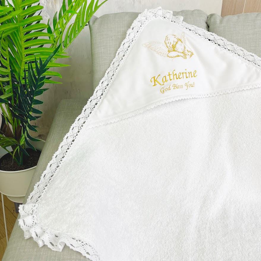 Personalized Baptism Towel with Hood – Baby Christening Gift