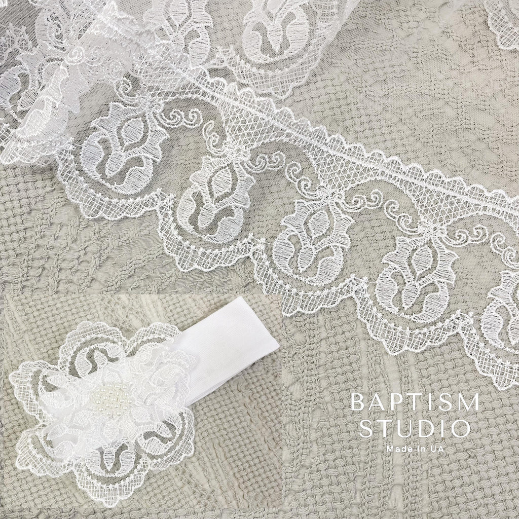 White Baby Baptism Dress Set with Lace | Velour Christening Outfit for Girl