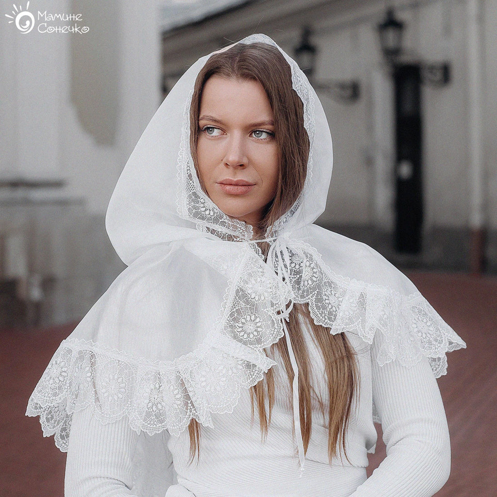 Lace Chapel Veil for Church | White Mantilla Head Covering