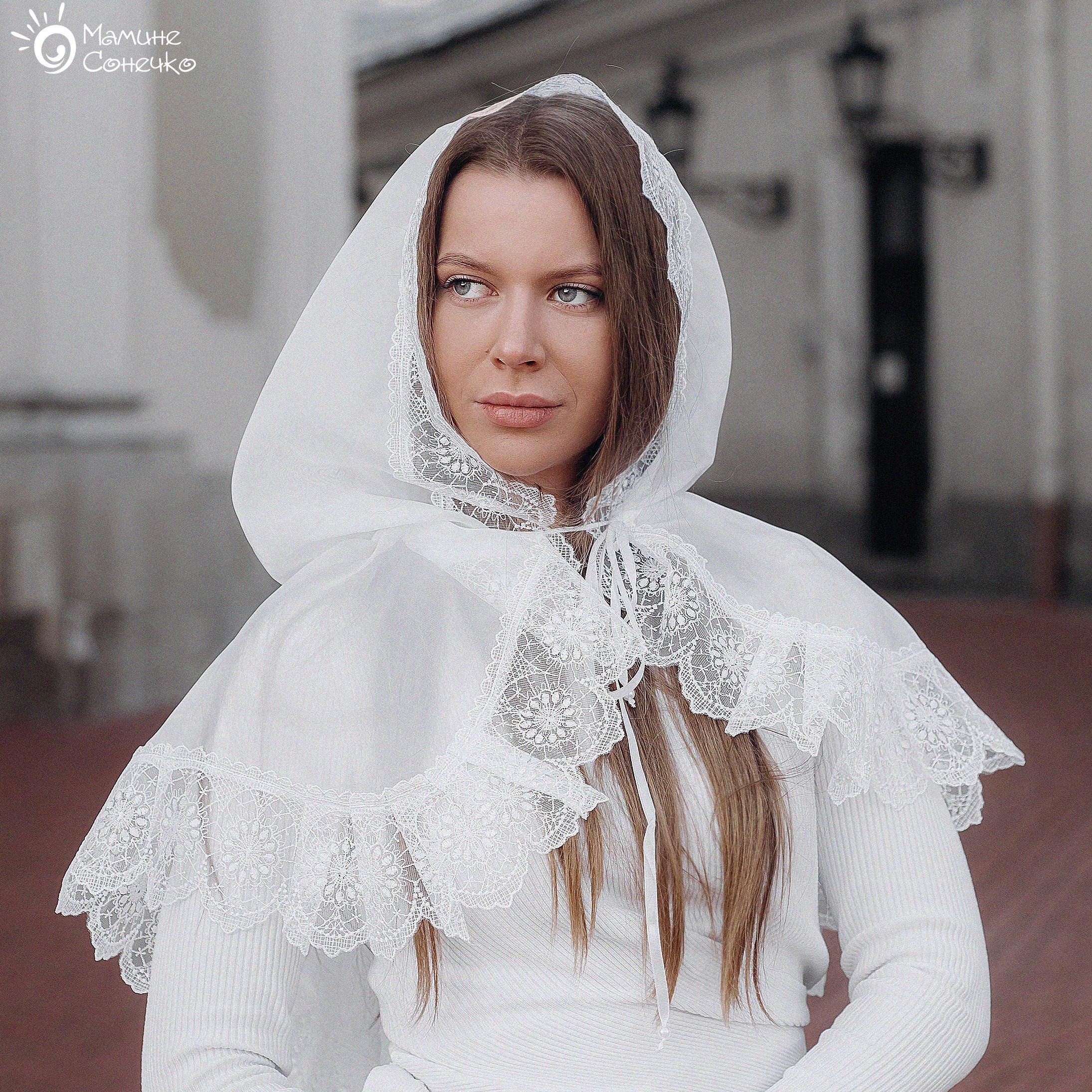 Lace Chapel Veil for Church | White Mantilla Head Covering