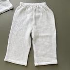Baby Boy Baptism Outfit – White Muslin Christening Set with Shirt & Pants, White Embroidery