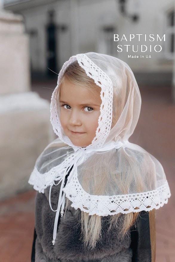 White Lace Baptism Scarf for Girls – Child Church Veil | Orthodox Head Covering