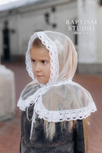 White Lace Baptism Scarf for Girls – Child Church Veil | Orthodox Head Covering