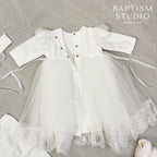 White Baby Baptism Dress Set with Lace | Velour Christening Outfit for Girl