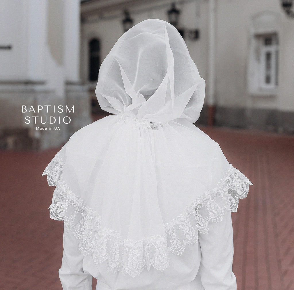 White lace headscarf for Orthodox church ceremonies