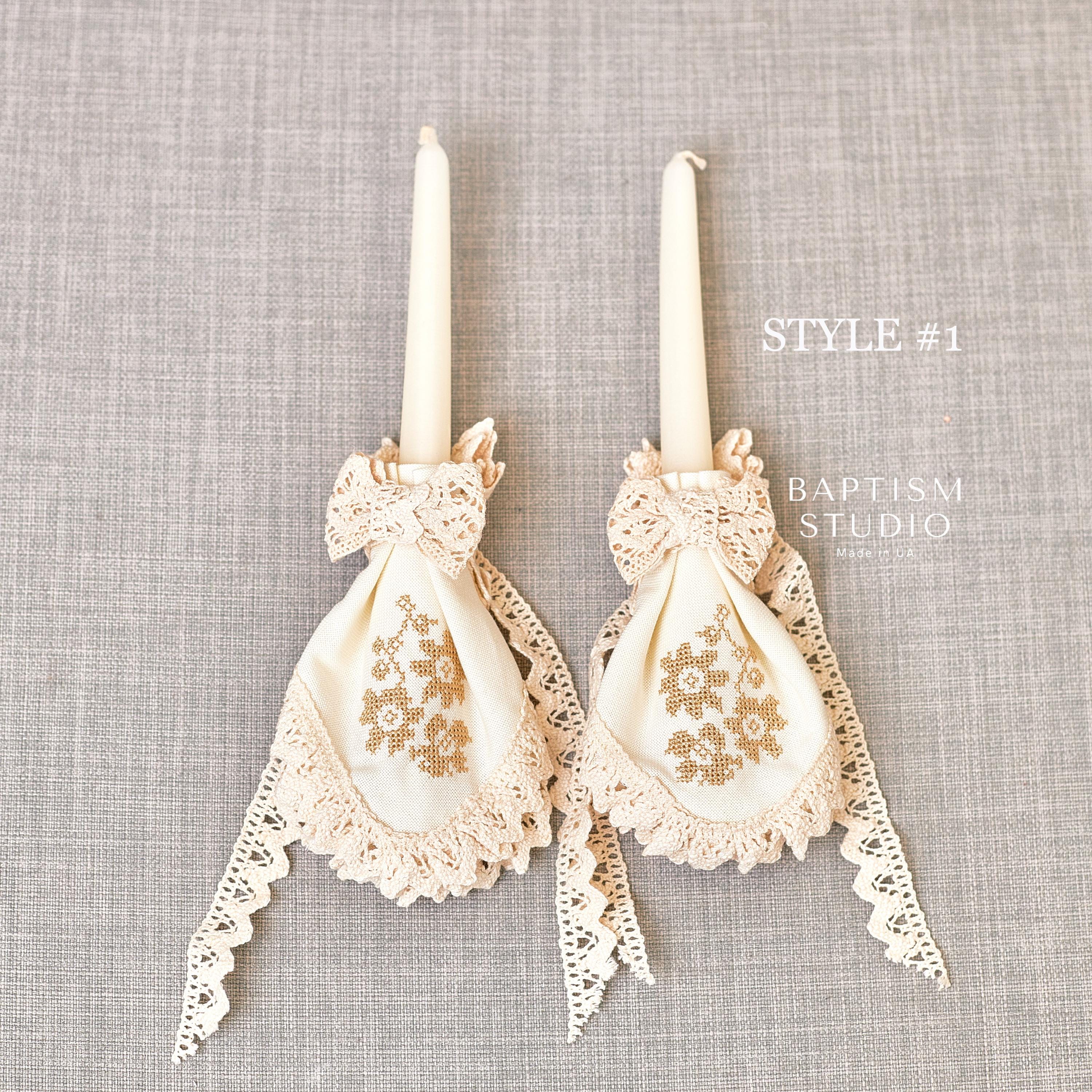 Christening Candle Set for Baby • Lace Baptism Candles • Handmade Orthodox Catholic Ceremony Candles