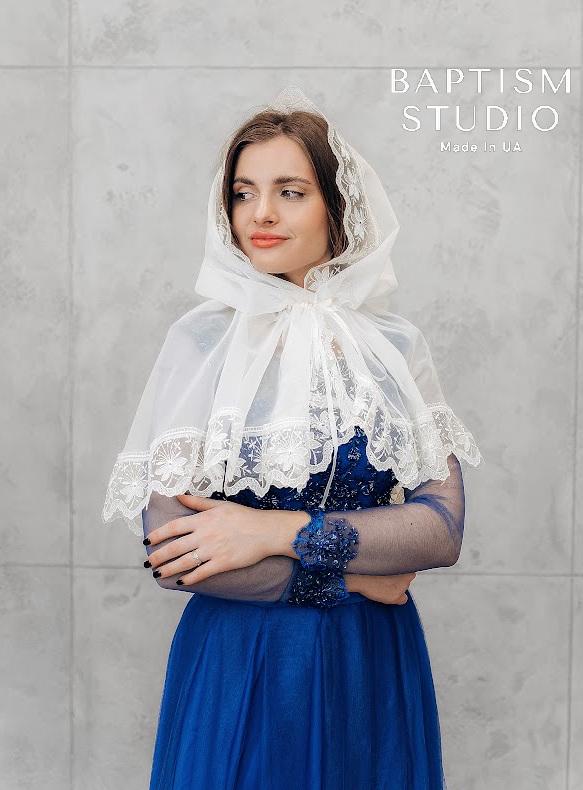 White Lace Head Covering – Orthodox Baptism Veil for Women