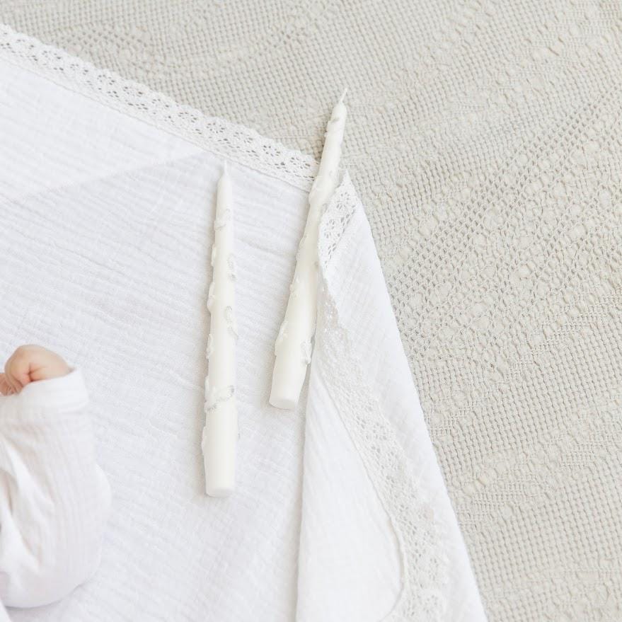 Personalized Baby Baptism Set – Soft Muslin Blanket, Outfit, and Soy Candles Gift Set