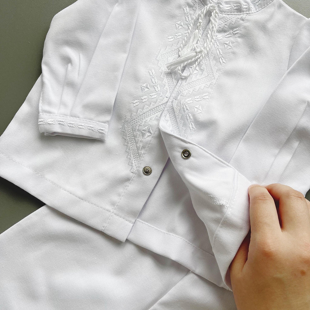 Linen Baby Baptism Outfit | White Christening Set | Embroidered Newborn Clothes | Unisex Dedication Gift | 4-Piece Baby Set