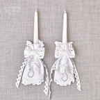 Handmade White Christening Candle Set – Elegant Lace & Silver Embroidery