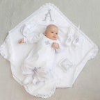 Baby Boy Christening Set – Linen Outfit, Hooded Towel, Candles & Cross Pillow