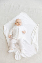 Personalized Baby Baptism Set – Soft Muslin Blanket, Outfit, and Soy Candles Gift Set