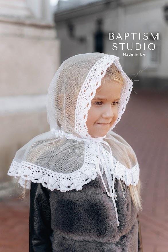 White Lace Baptism Scarf for Girls – Child Church Veil | Orthodox Head Covering