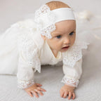 Luxury Linen Christening Outfit – Ivory Baptism Set for Baby Girl - Outfit & Blanket, mini pillow, candles