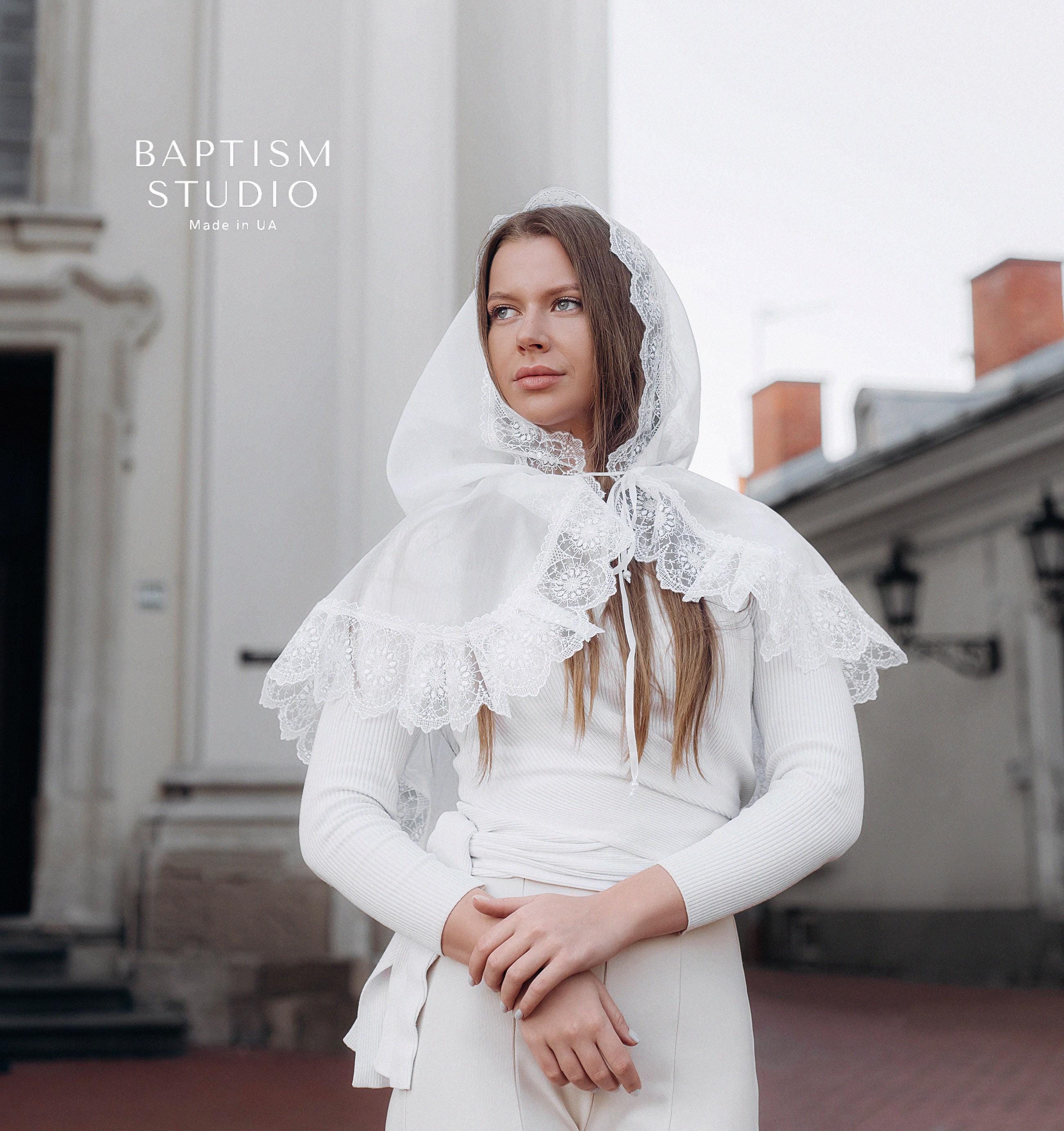 Lace Chapel Veil for Church | White Mantilla Head Covering
