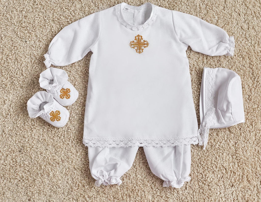 Baby Boy Christening Outfit – 4 Piece Baptism Set with Cross Embroidery